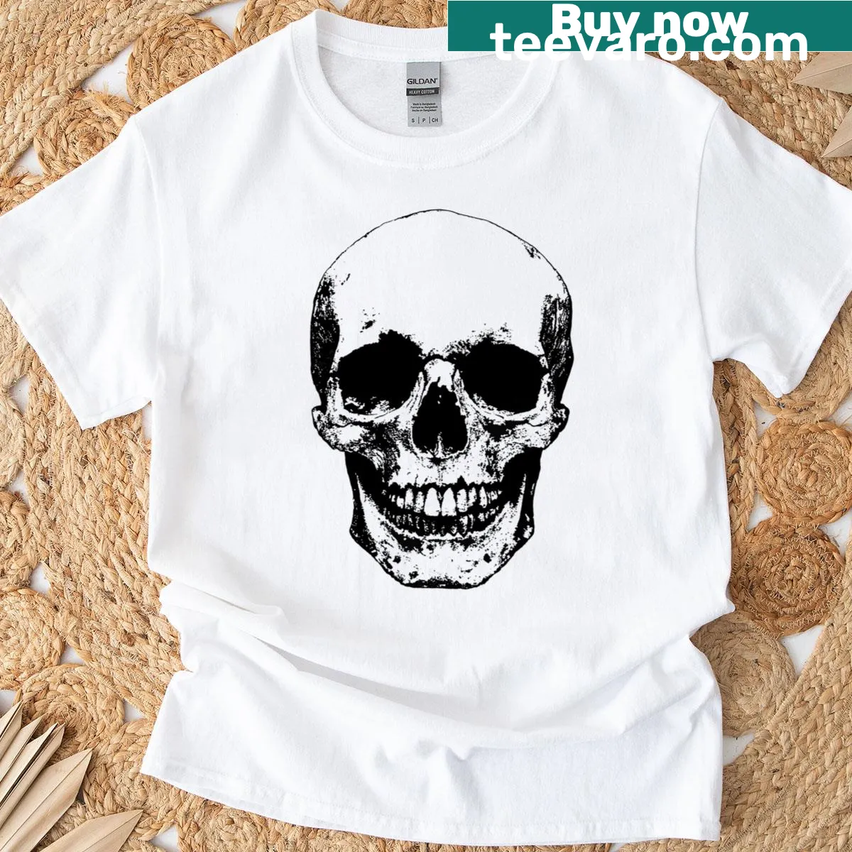 Distressed vintage skeleton graphic t-shirt in black ink — on a men's t-shirt