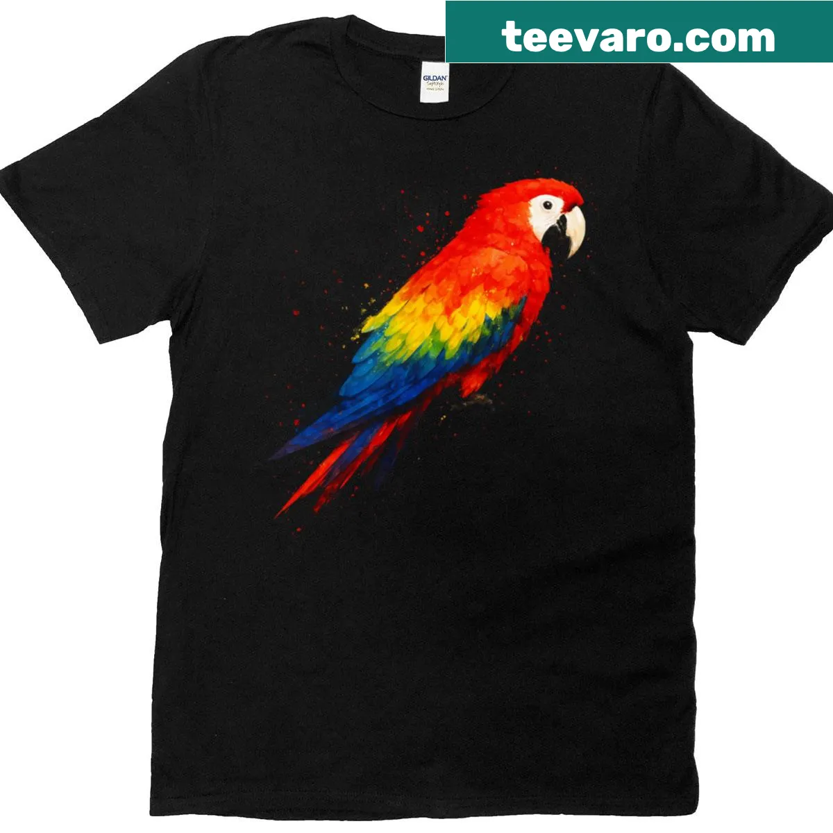 Watercolor graphic T-shirt featuring a parrot design — on a men's t-shirt