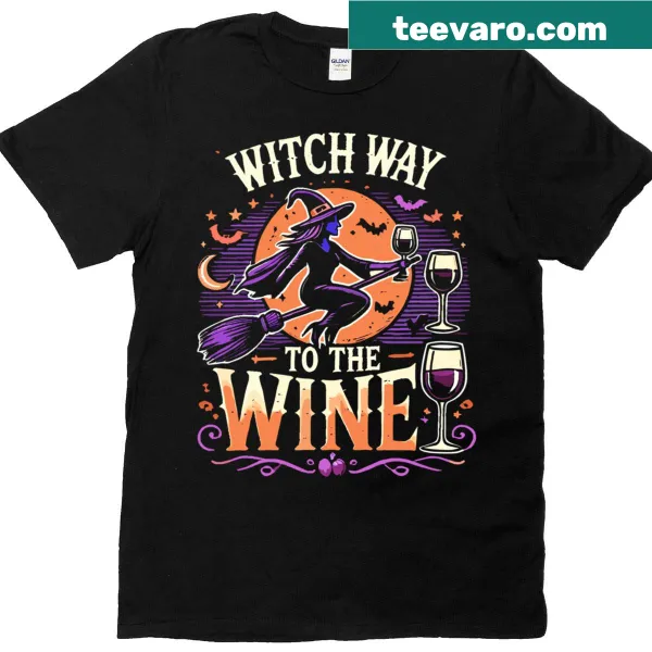 Humorous Halloween graphic with witches and wine.
