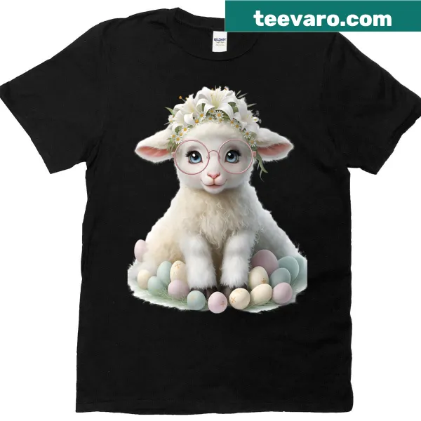 Cute lamb t-shirt with pink glasses and Easter crosses