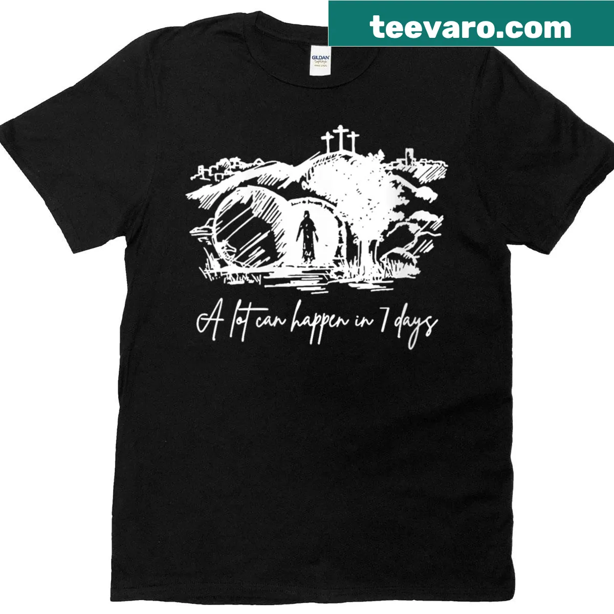 Inspirational Easter T-shirt with a faith-based message — on a men's t-shirt