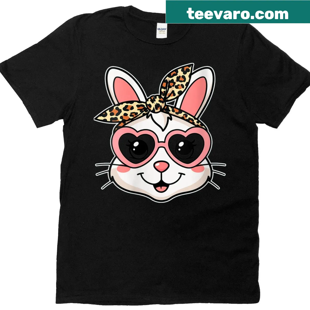 Cute Easter bunny with heart glasses and bandana illustration on a t-shirt — on a men's t-shirt