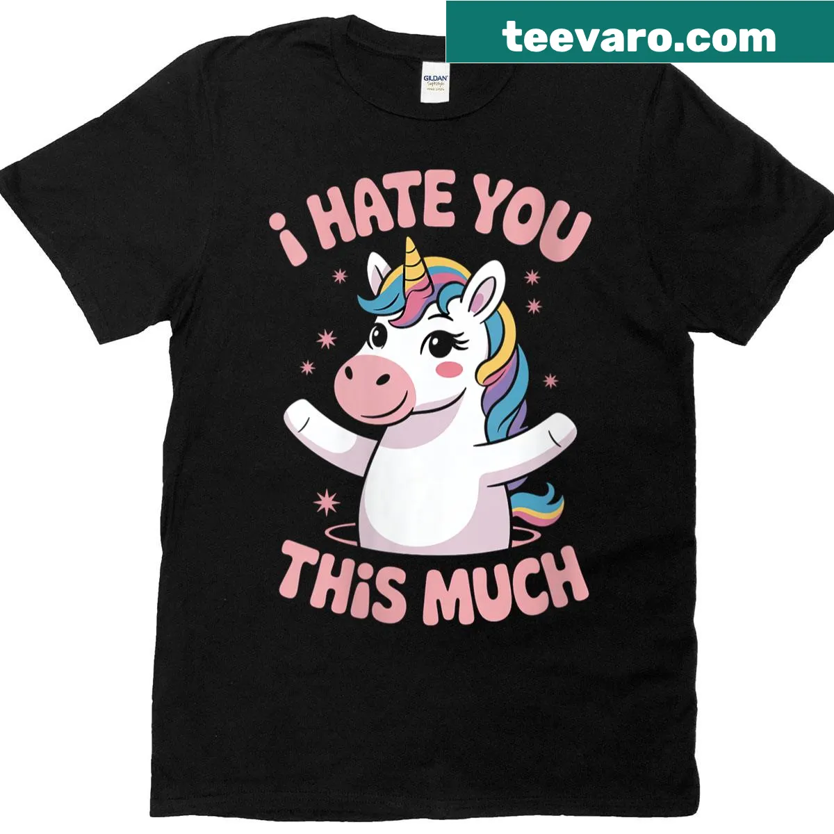 Cute unicorn T-shirt featuring a funny message in playful graphic — on a men's t-shirt