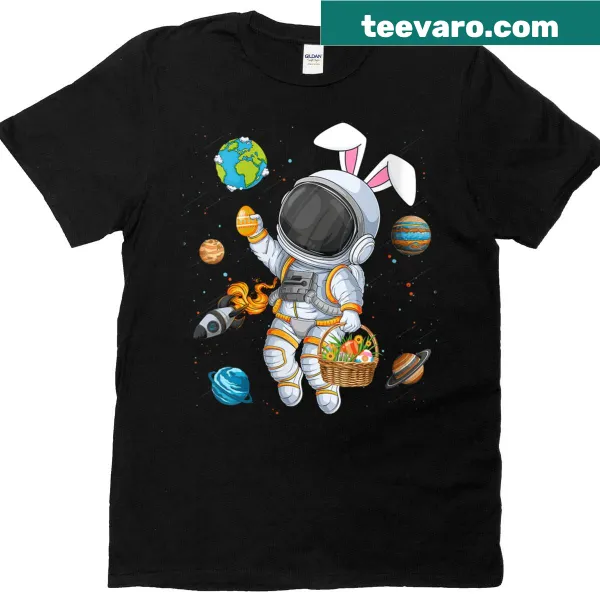 Cute astronaut with bunny ears and Easter eggs T-shirt