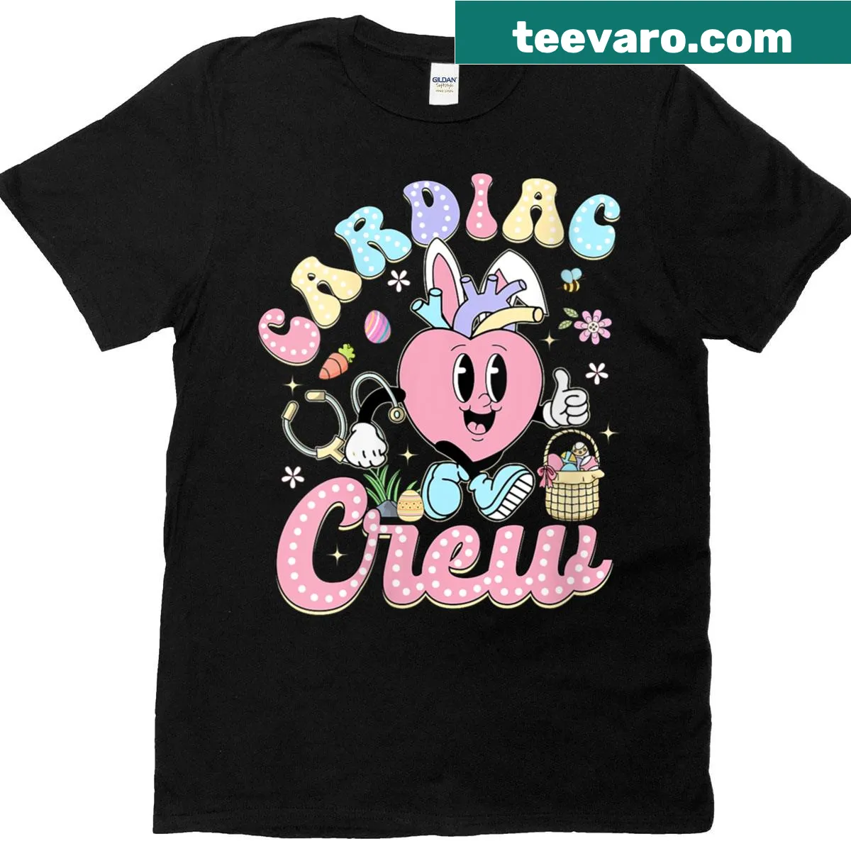 Funny nurse T-shirt with cardiac crew Easter theme — on a men's t-shirt