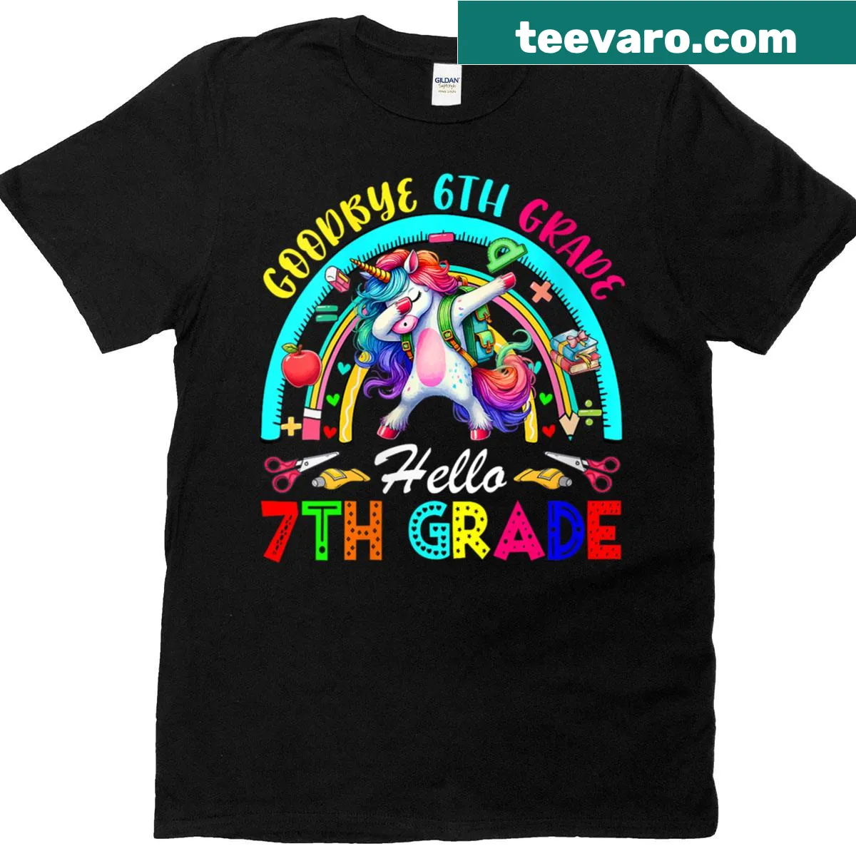 Dabbing unicorn t-shirt celebrating moving from 6th to 7th grade — on a men's t-shirt