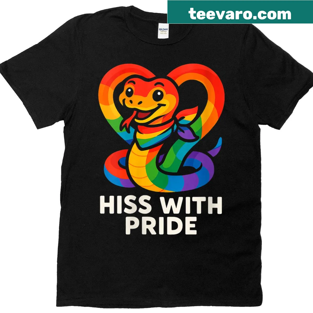 Rainbow snake graphic with pride slogan for LGBTQ — on a men's t-shirt