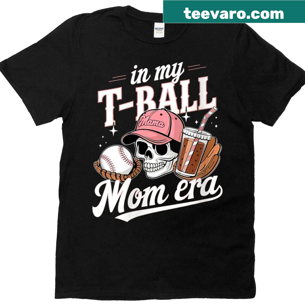 Funny T-ball mom T-shirt featuring a skull graphic and playful text — on a men's t-shirt