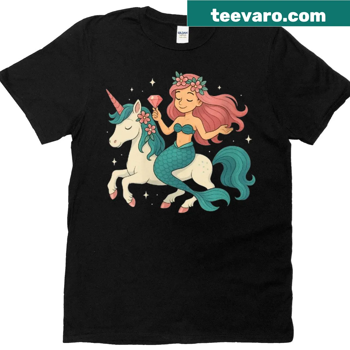 Mermaid and unicorn design appealing to all ages — on a men's t-shirt