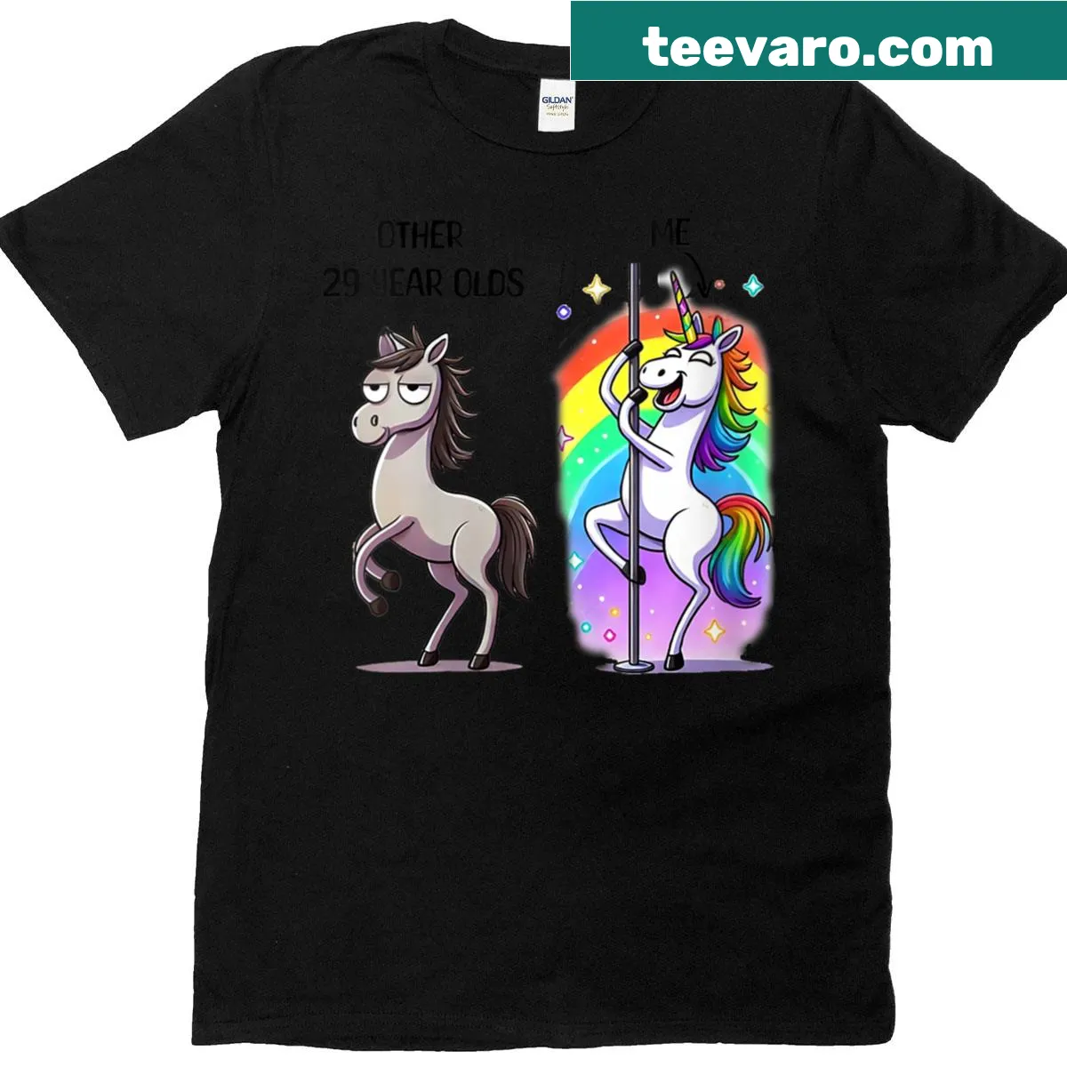Funny unicorn design for 29th birthday on T-shirt — on a men's t-shirt