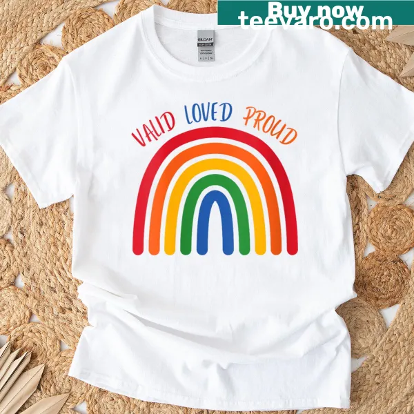 Retro-style T-shirt featuring rainbow pride messages