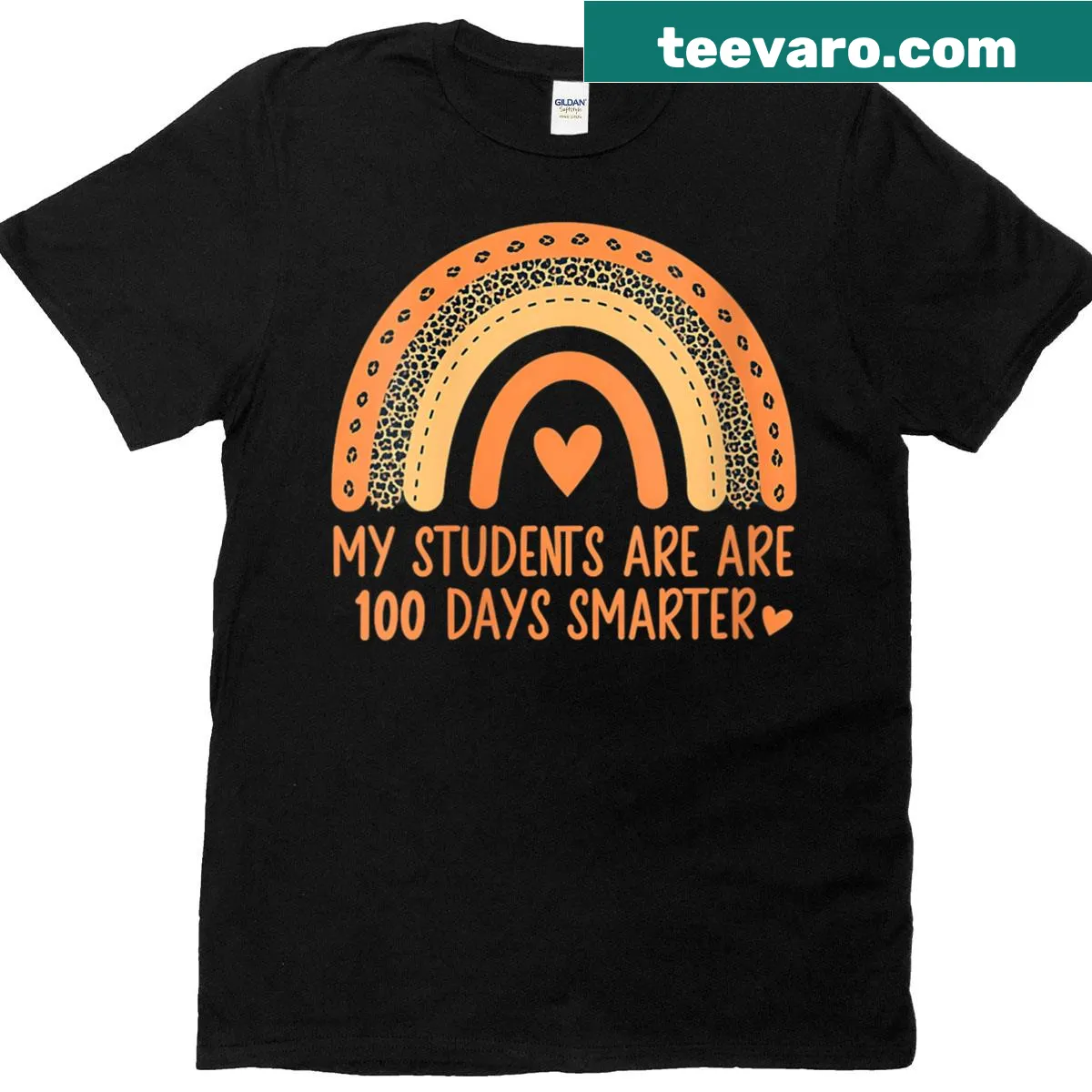 T-shirt with rainbow leopard print and '100 Days Smarter' text. — on a men's t-shirt