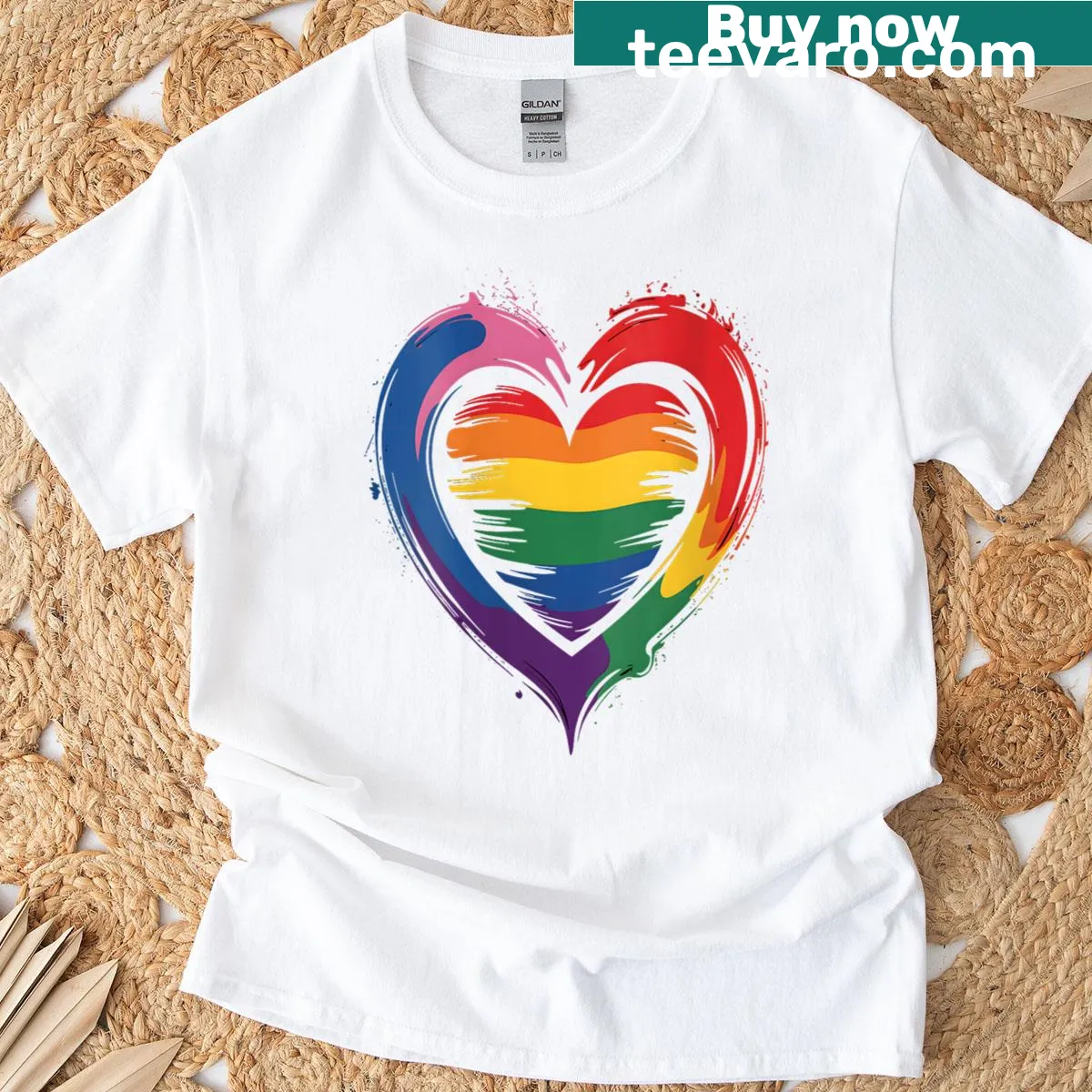 Heart graphic in rainbow colors representing pride on a T-shirt — on a men's t-shirt