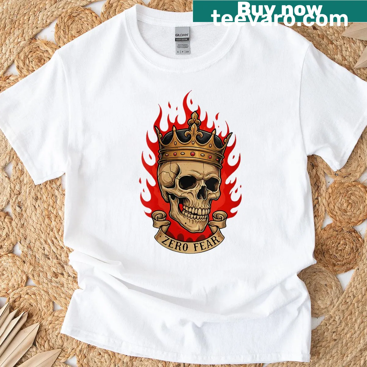 Gothic skull design with a crown on a dark T-shirt — on a men's t-shirt