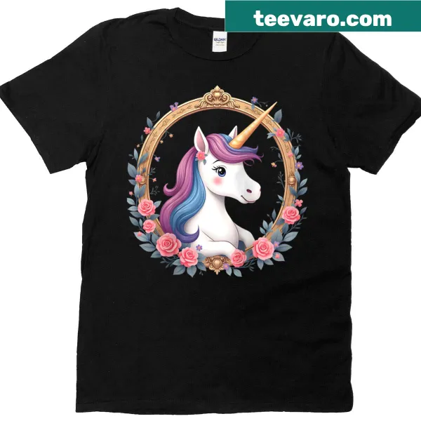 Unicorn with floral wreath graphic on raglan baseball tee