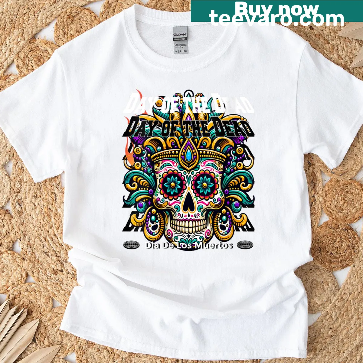 Sugar skull illustration celebrating Mexican Day of the Dead on a T-shirt — on a men's t-shirt