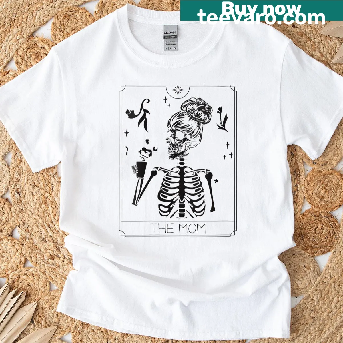 Skeleton tarot card illustration with celestial themes for moms on a T-shirt — on a men's t-shirt