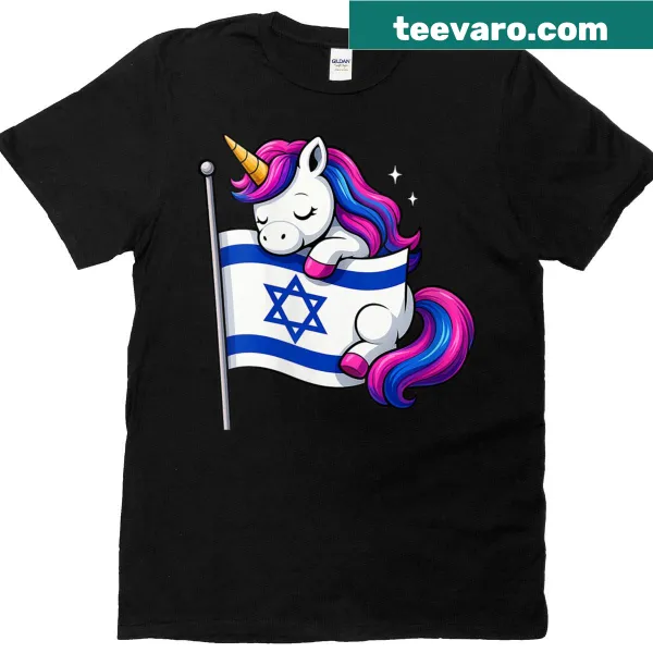 Unicorn hugging the Israeli flag graphic T-shirt