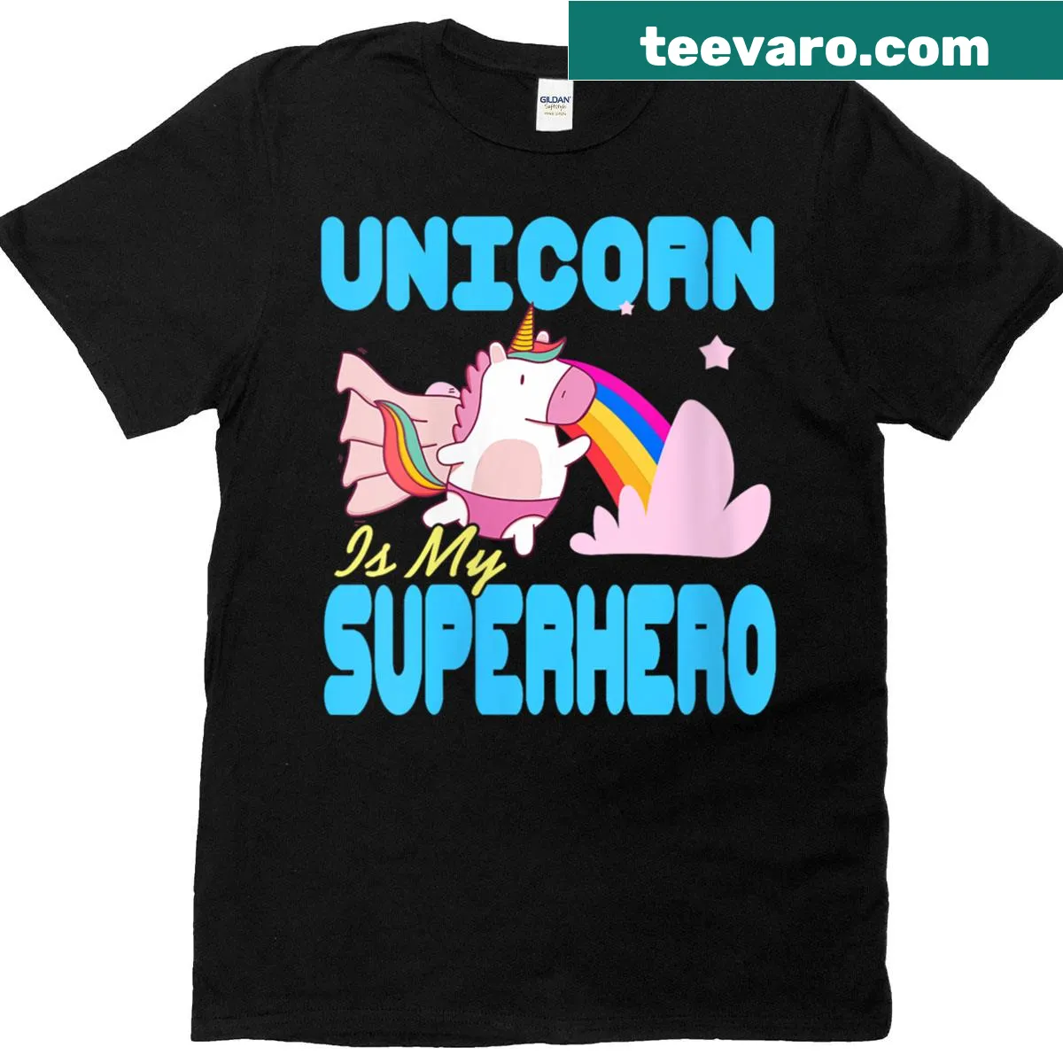 Cute women’s t-shirt featuring a unicorn superhero design. — on a men's t-shirt