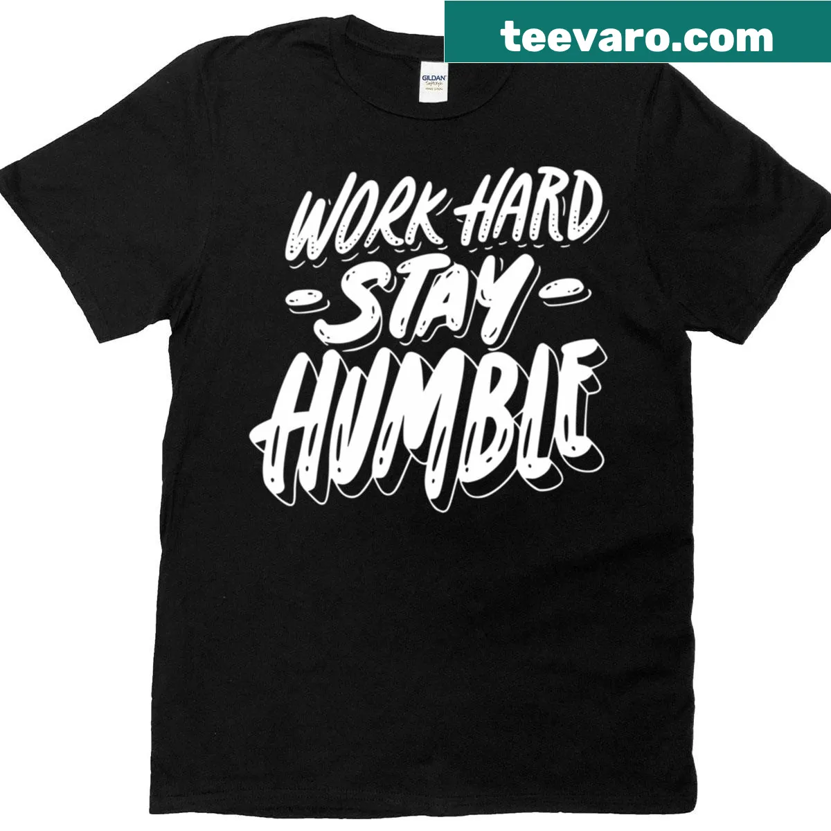 Oversized T-shirt with motivational text 'Work Hard And Stay Humble' — on a men's t-shirt
