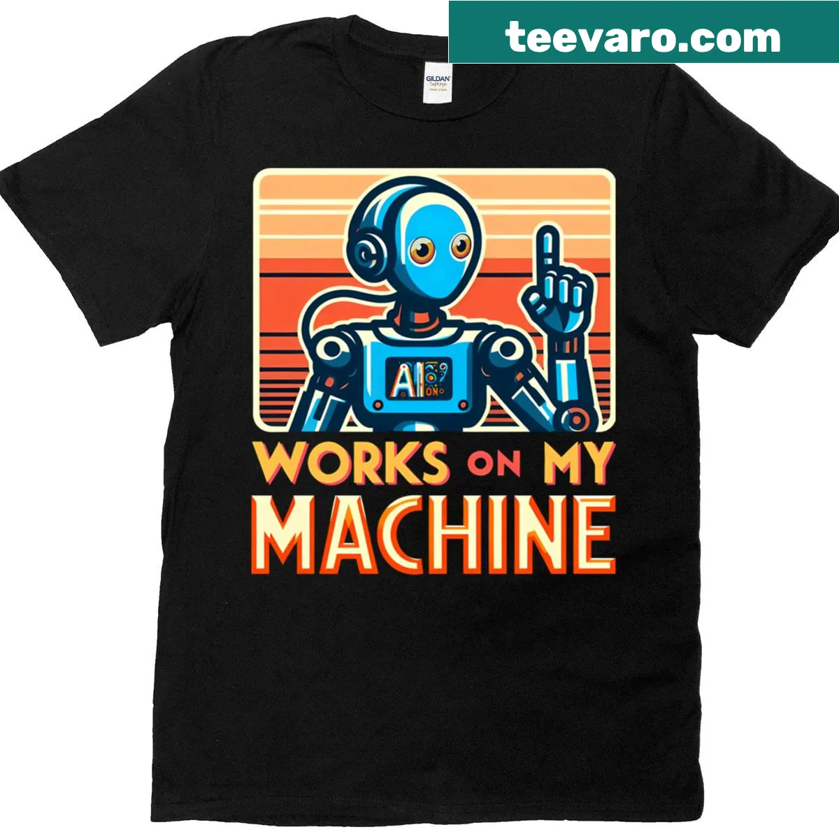 Minimalist T-shirt with 'Works On My Machine' text design. — on a men's t-shirt