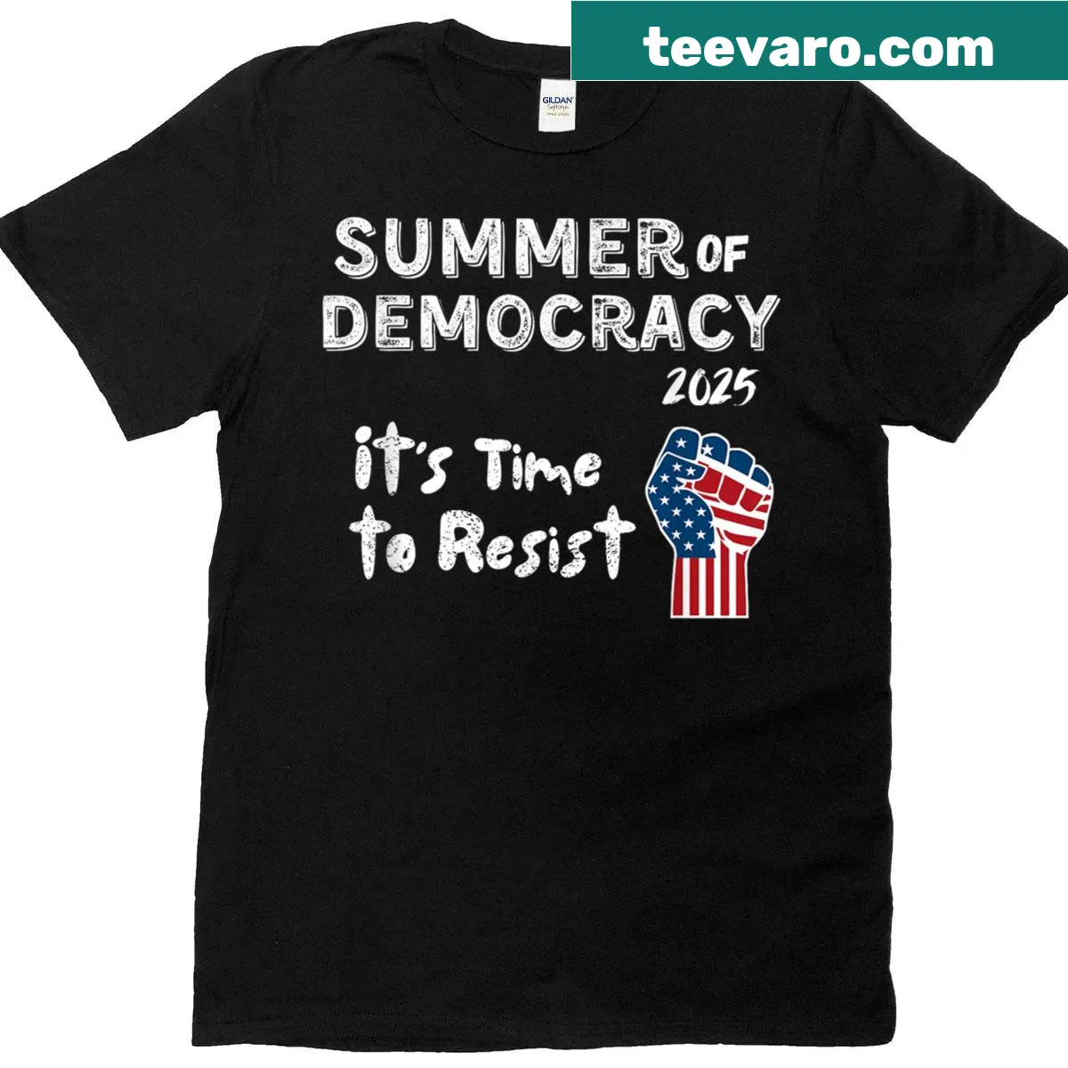 Pro-democracy T-shirt with bold graphics for activism — on a men's t-shirt