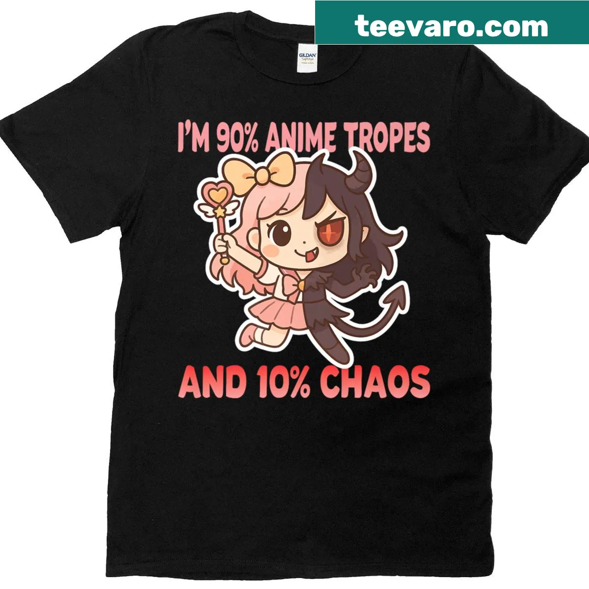 Typography design featuring 90 popular anime tropes — on a men's t-shirt