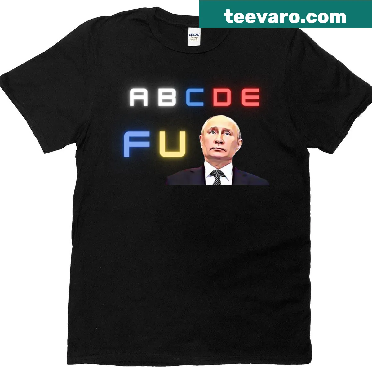 Edgy typography t-shirt with the phrase 'Abcde Fu' — on a men's t-shirt