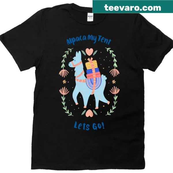 Playful alpaca illustration with camping theme on T-shirt