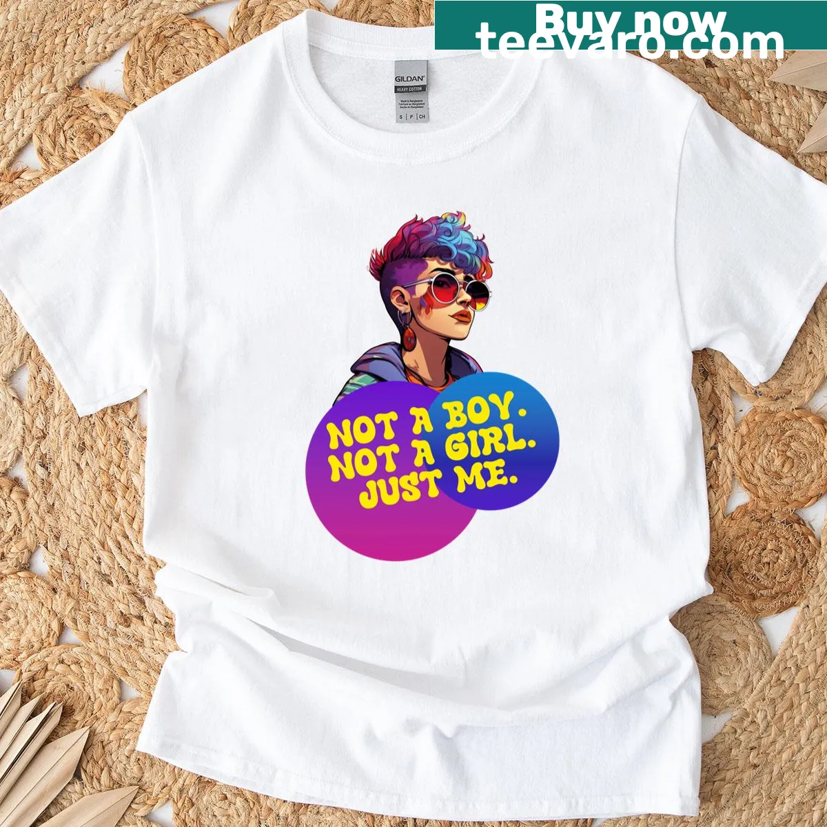 Androgynous non-binary t-shirt celebrating inclusivity — on a men's t-shirt