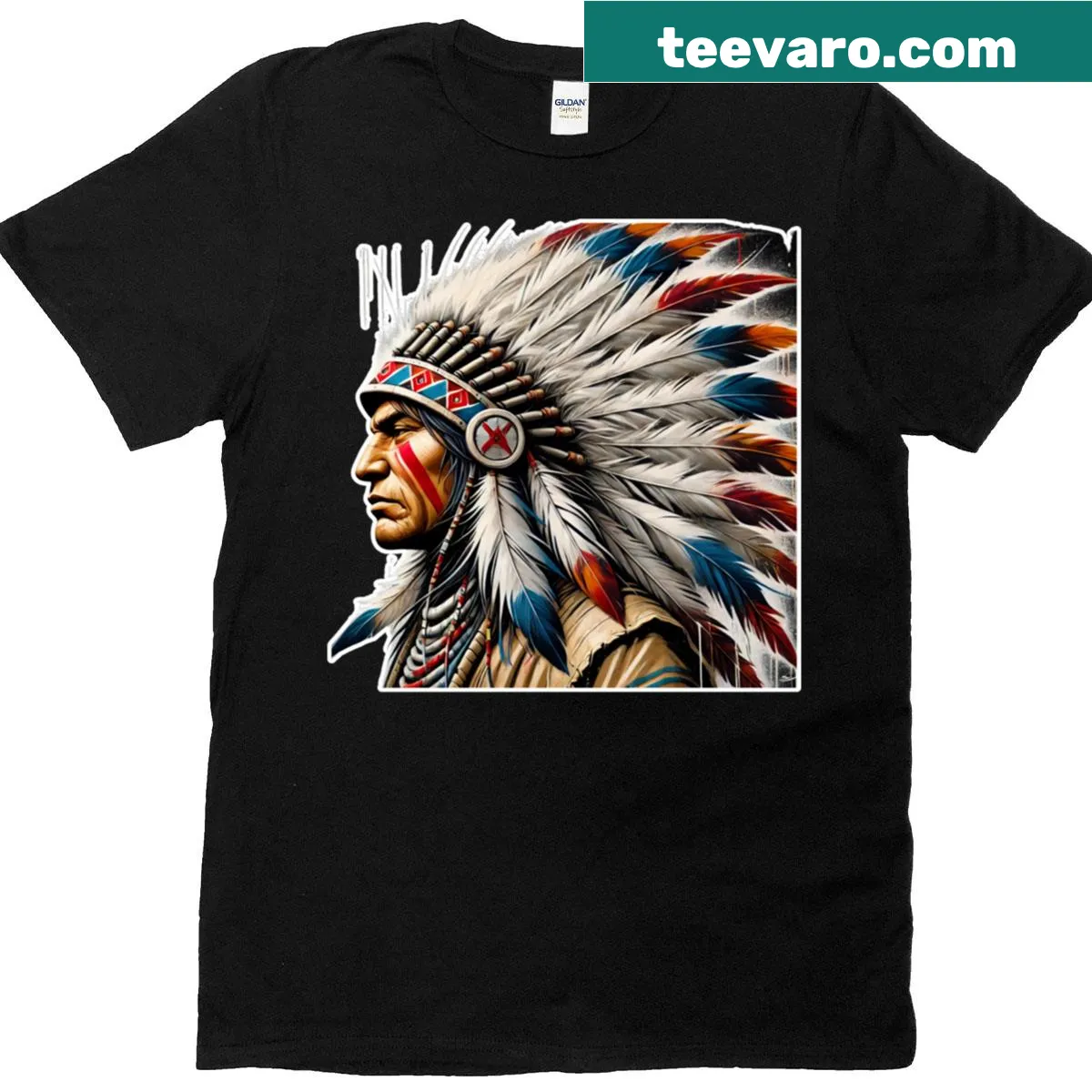 Illustration of an Apache warrior on an oversized t-shirt — on a men's t-shirt
