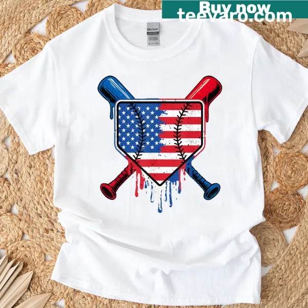 Baseball-themed T-shirt with ice cream and American flag design
