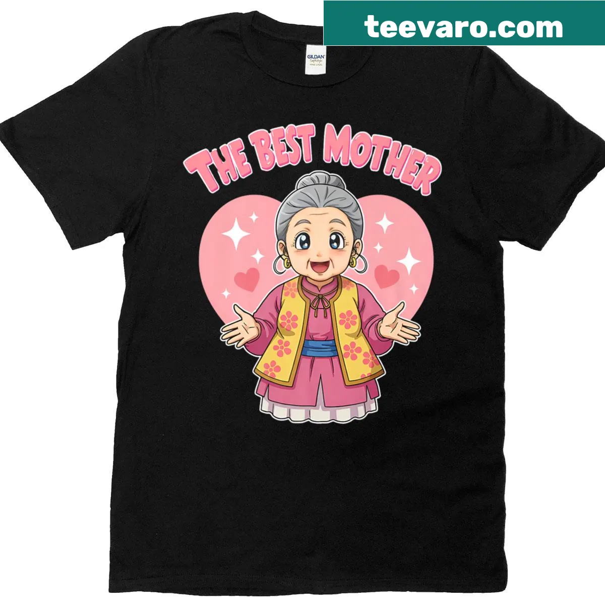 Kawaii anime t-shirt celebrating mothers and grandmothers — on a men's t-shirt