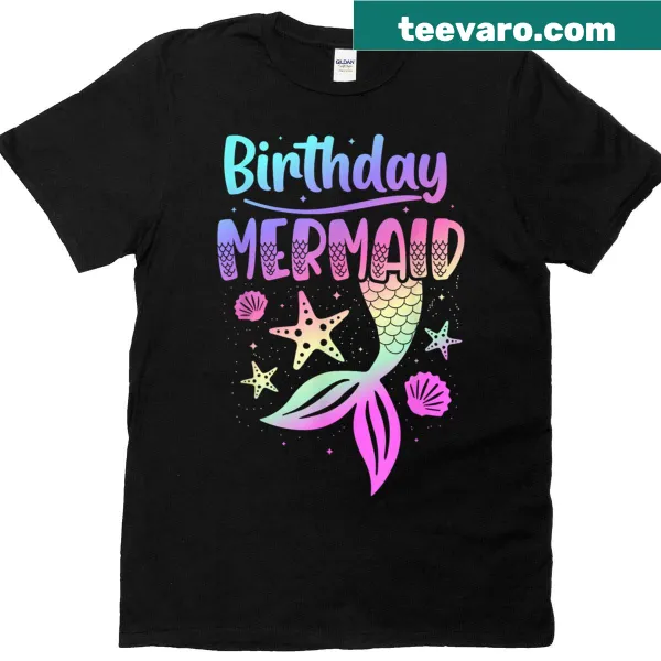 Cute mermaid t-shirt for birthday celebrations featuring whimsical artwork