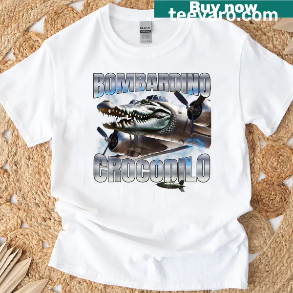 Funny alligator in warplane graphic on t-shirt