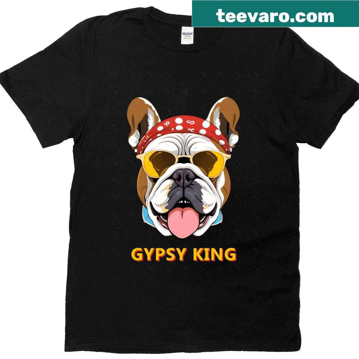 Oversized T-shirt featuring a bulldog dressed as a gypsy king — on a men's t-shirt