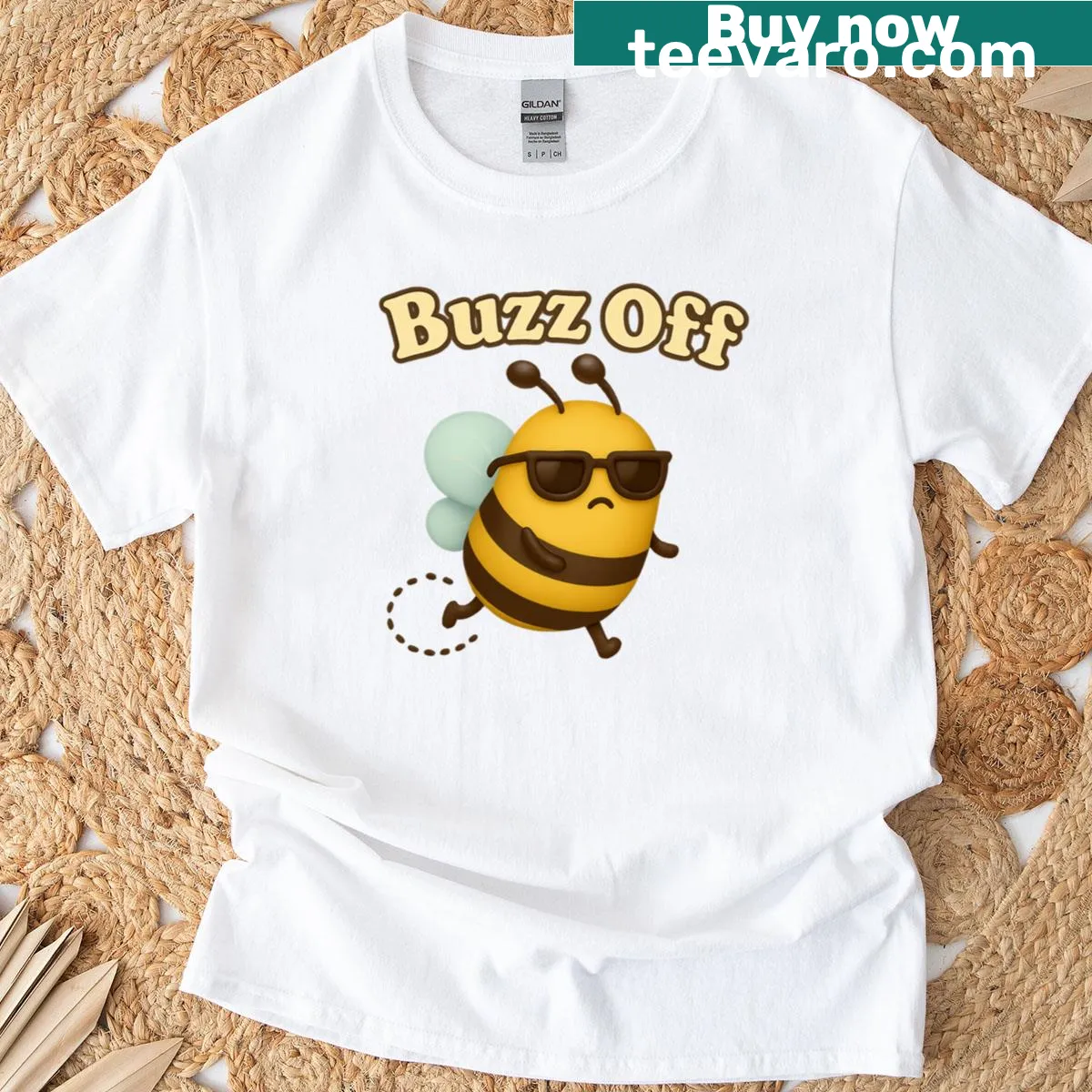 Kawaii T-shirt featuring a cute bee with sunglasses — on a men's t-shirt