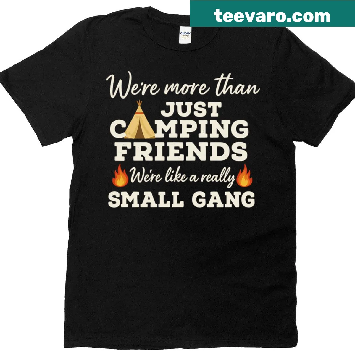 Funny camping-themed t-shirt about friends and adventures — on a men's t-shirt