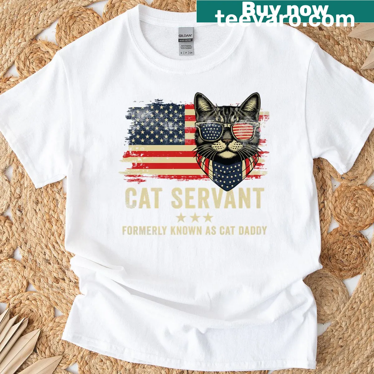 Humorous Cat Dad t-shirt with illustrations and funny text — on a men's t-shirt