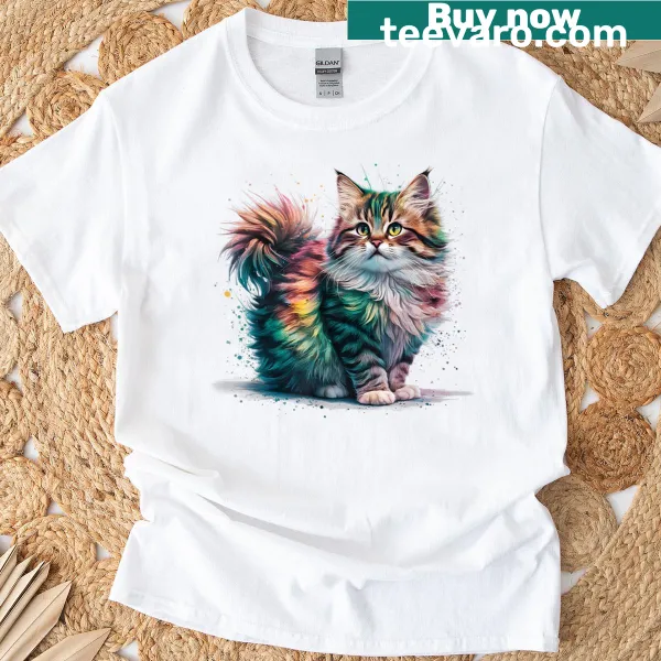 Watercolor cat design t-shirt for cat lovers