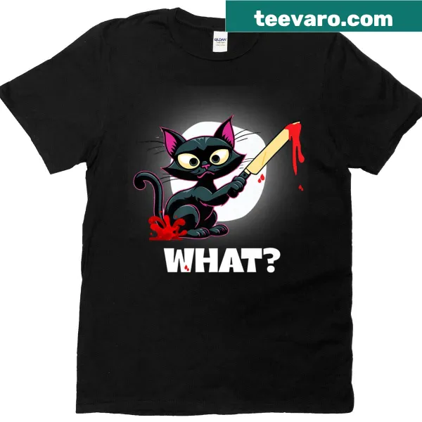 Dark humorous cat with a knife illustration t-shirt