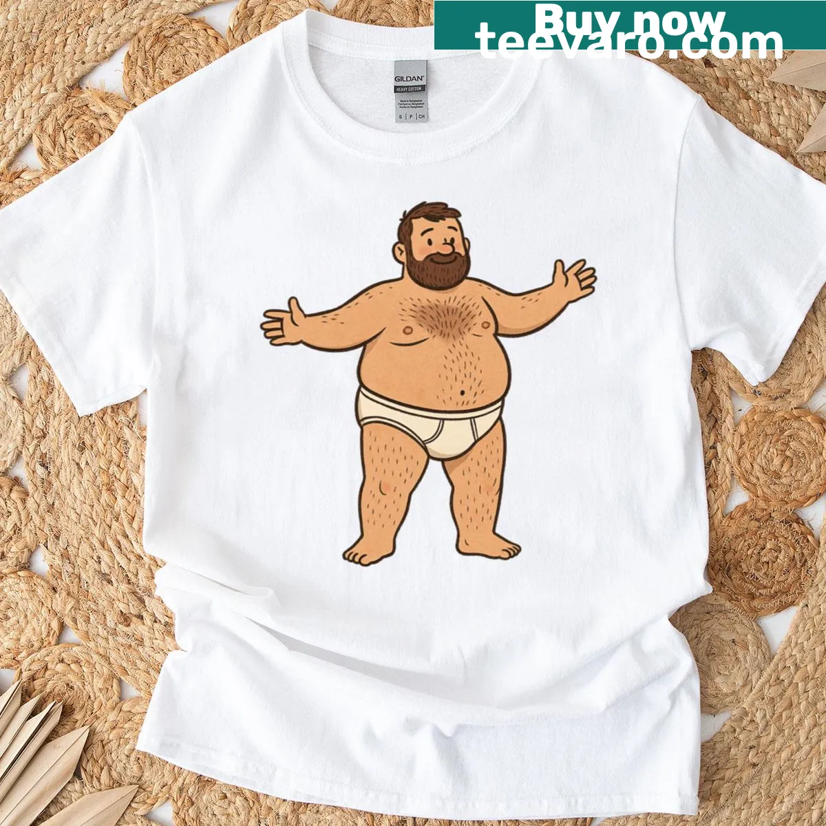 Retro Chubby Bear graphic in tighty whities on t-shirt — on a men's t-shirt