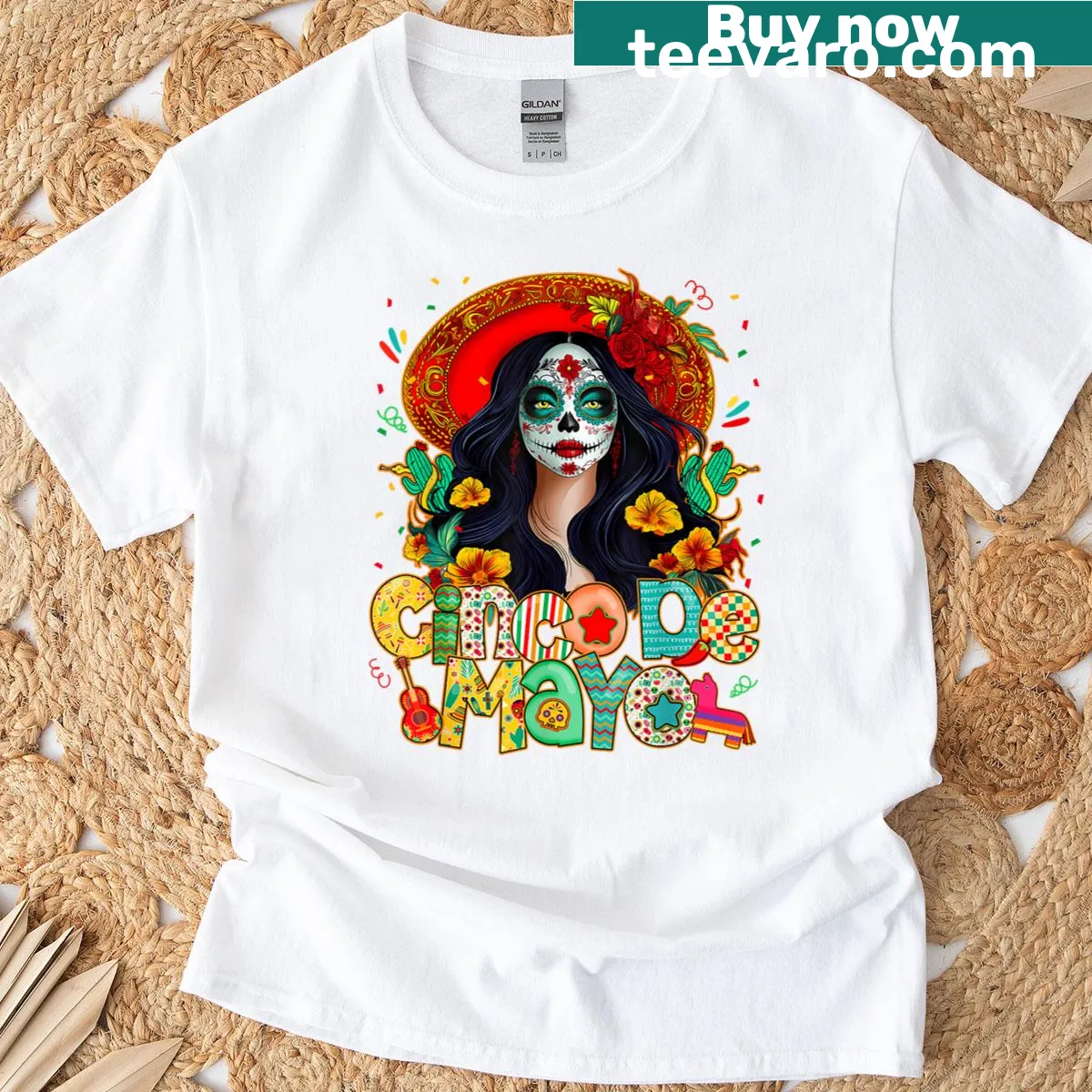 Sugar skull graphic on Cinco De Mayo T-shirt — on a men's t-shirt