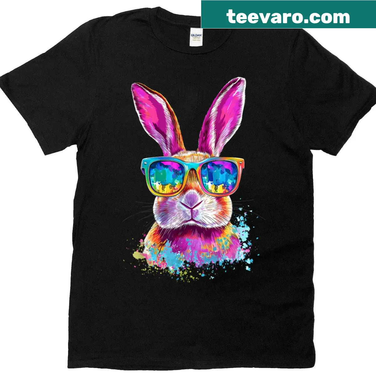 Cute bunny T-shirt for Easter with sunglasses design — on a men's t-shirt