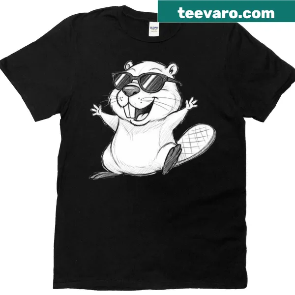 Cartoon beaver graphic on an oversized T-shirt for men