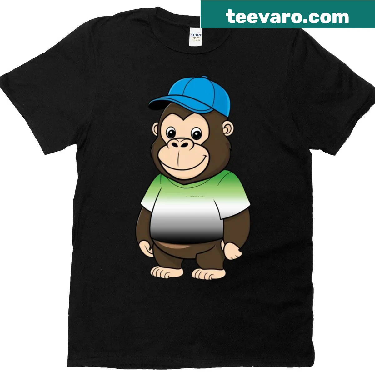 Oversized tee with a gorilla and aromantic flag graphic. — on a men's t-shirt