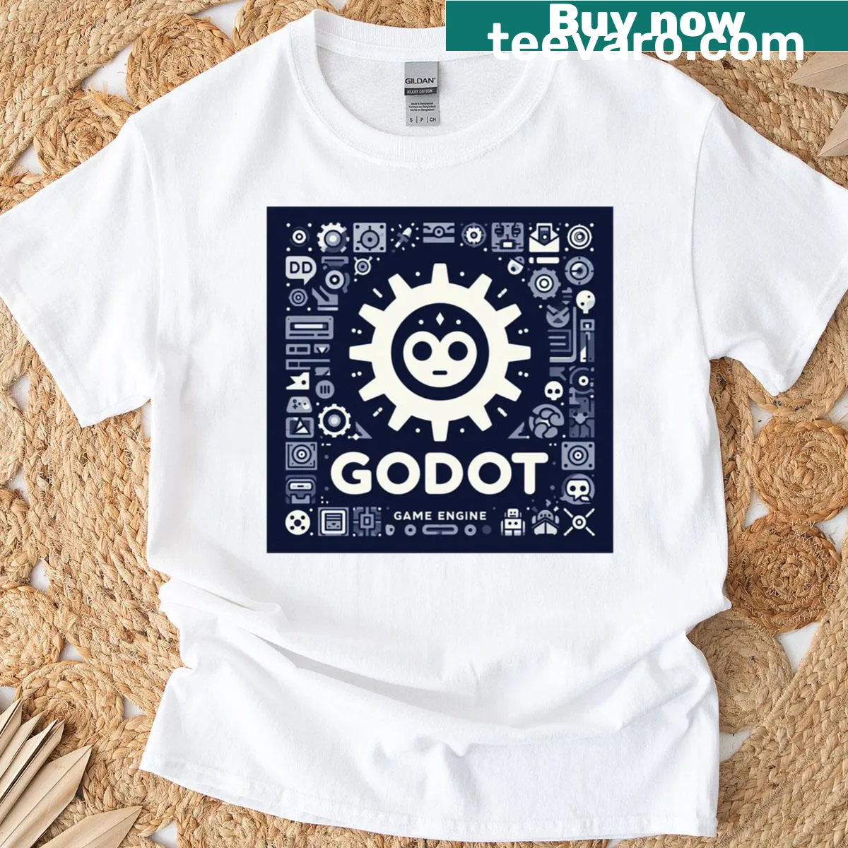 Illustrative Gamedev Godot T-shirt for game developers — on a men's t-shirt