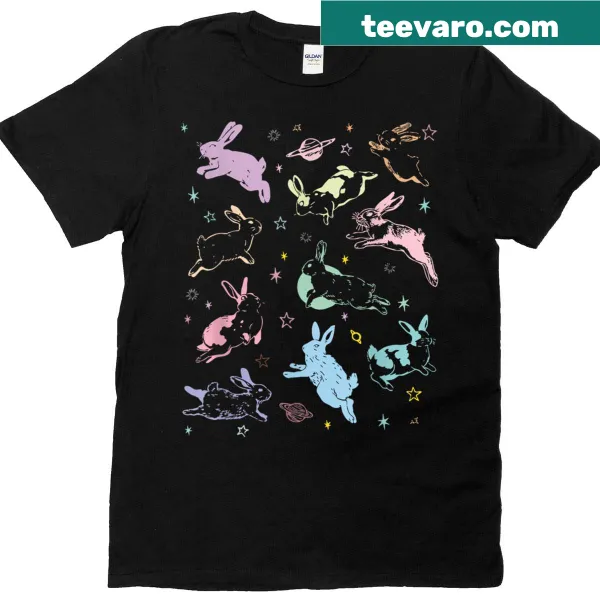 Cute T-shirt featuring bunnies in space graphics