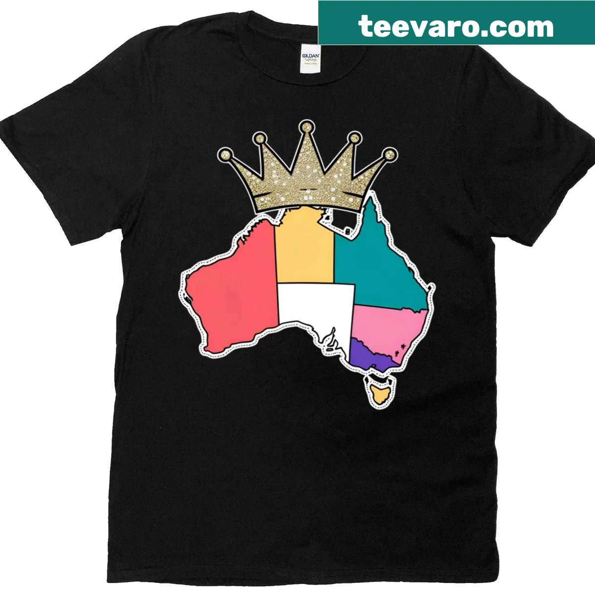 Illustration of an Australian map with a crown for King’s birthday — on a men's t-shirt