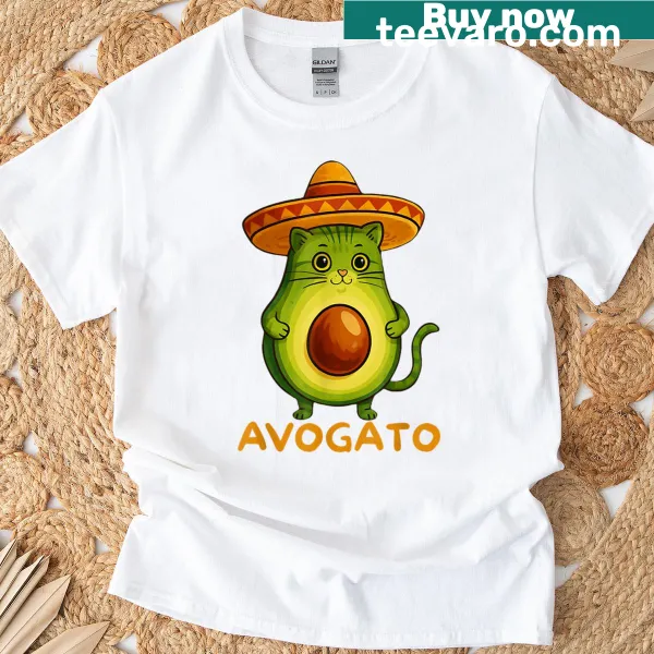 Cartoon cat wearing a sombrero for Cinco de Mayo on T-shirt